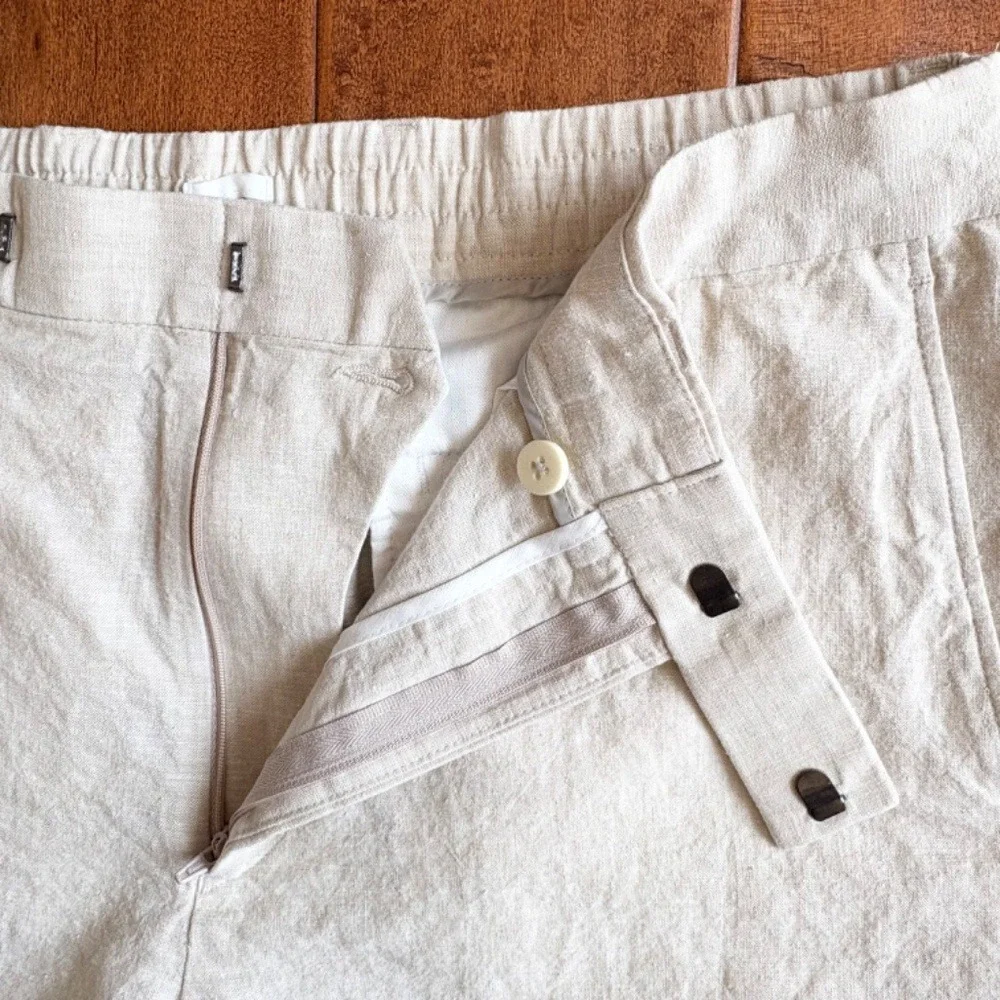 Kenneth Cole Reaction Linen Blend Trousers, Mens 35W Beige‎